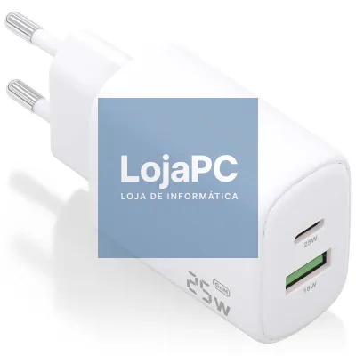 Carregador de parede GaN Aisens A110-0911/ 1xUSB Tipo-C/ 1xUSB/ 25W/ Branco