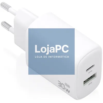 Carregador de parede GaN Aisens A110-0977/ 1xUSB Tipo-C/ 1xUSB/ 30W/ Branco