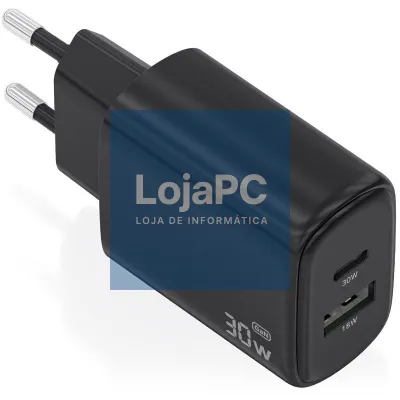 Carregador de parede GaN Aisens A110-0978/ 1xUSB Tipo-C/ 1xUSB/ 30W/ Preto