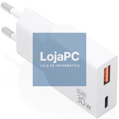 Carregador de parede GaN Aisens A110-1002/ 1xUSB Tipo-C/ 1xUSB/ 30W/ Branco