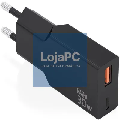 Carregador de parede GaN Aisens A110-1005/ 1xUSB Tipo-C/ 1xUSB/ 30W/ Preto