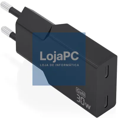 Carregador de parede GaN Aisens A110-1006/ 2xUSB Tipo-C/ 30W/ Preto