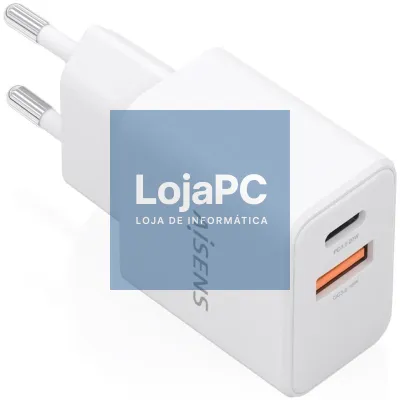Carregador de parede GaN Aisens A110-1025/ 1xUSB Tipo-C/ 1xUSB/ 20W/ Branco