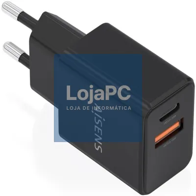 Carregador de parede GaN Aisens A110-1026/ 1xUSB Tipo-C/ 1xUSB/ 20W/ Preto