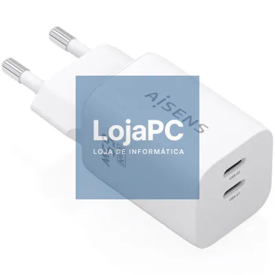 Carregador de parede GaN Aisens A110-1029/ 2xUSB Tipo-C/ 65W/ Branco