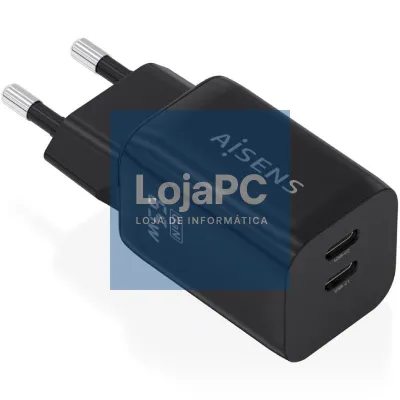 Carregador de parede GaN Aisens A110-1030/ 2xUSB Tipo-C/ 65W/ Preto