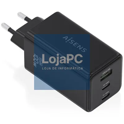 Carregador de parede GaN Aisens ASCH-100W3P052-BK/ 2xUSB Tipo-C/ 1xUSB/ 100W