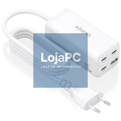 Carregador Secretária GaN Aisens ASCH-100W4P053-W/ 3xUSB Tipo-C/ 1xUSB/ 100W