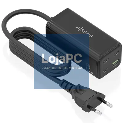 Carregador Secretária GaN Aisens ASCH-100W4P054-BK/ 3xUSB Tipo-C/ 1xUSB/ 100W