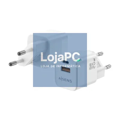 Carregador de parede GaN Aisens ASCH-20W2P002-W/ 1xUSB Tipo-C/ 1xUSB/ 20W