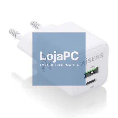 Carregador de parede GaN Aisens ASCH-20W2P010-W/ 1xUSB Tipo-C/ 1xUSB/ 20W