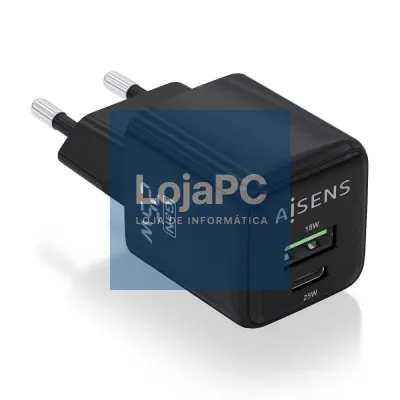 Carregador de parede GaN Aisens ASCH-25W2P015-BK/ 1xUSB Tipo-C/ 1xUSB/ 25W