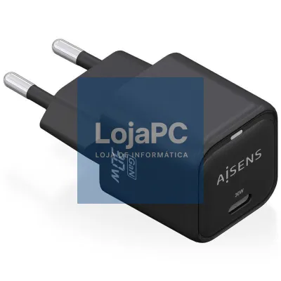 Carregador de parede GaN Aisens ASCH-30W1P019-BK/ 1xUSB Tipo-C/ 30W