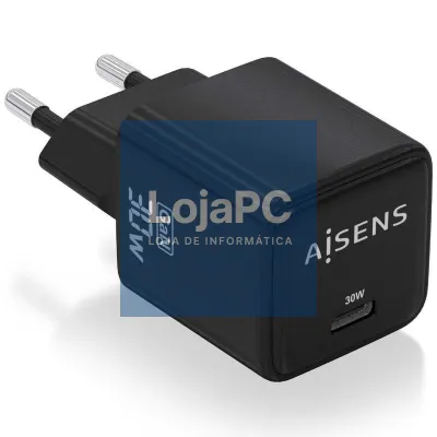 Carregador de parede GaN Aisens ASCH-30W1P036-BK/ 1xUSB Tipo-C/ 30W