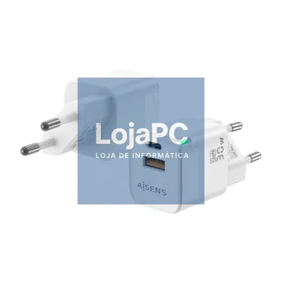 Carregador de parede GaN Aisens ASCH-30W2P004-W/ 1xUSB Tipo-C/ 1xUSB/ 30W