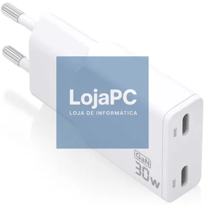 Carregador de parede GaN Aisens ASCH-30W2P048-W/ 2xUSB Tipo-C/ 30W/ Branco