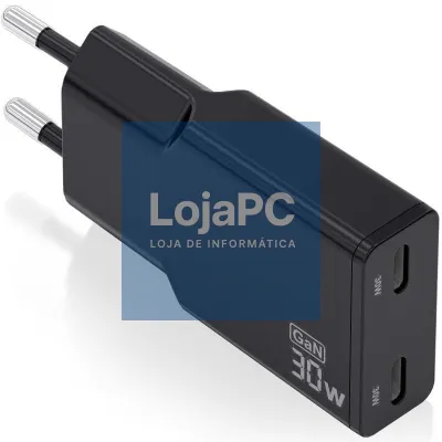 Carregador de parede GaN Aisens ASCH-30W2P049-BK/ 2xUSB Tipo-C/ 30W/ Preto