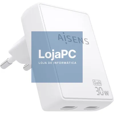 Carregador de parede GaN Aisens ASCH-30W2P075-W/ 2xUSB Tipo-C/ 30W/ Branco