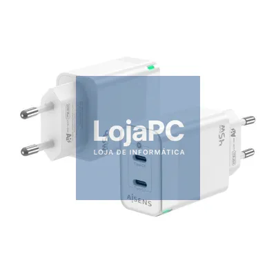 Carregador de parede GaN Aisens ASCH-45W2P005-W/ 2xUSB Tipo-C/ 45W