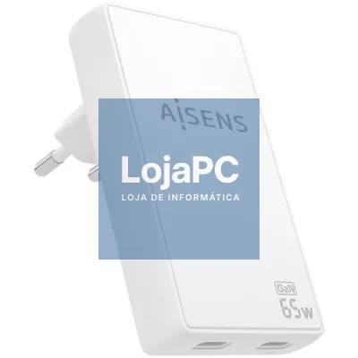Carregador de parede GaN Aisens ASCH-65W2P077-W/ 2xUSB Tipo-C/ 65W/ Branco