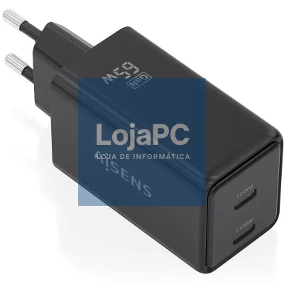Carregador de parede GaN Aisens ASCH-65W2P079-BK/ 2xUSB Tipo-C/ 65W/ Preto