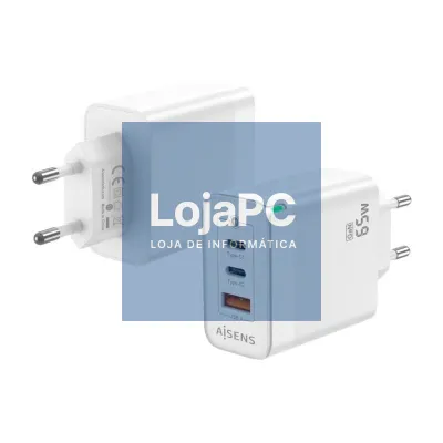 Carregador de parede GaN Aisens ASCH-65W3P007-W/ 2xUSB Tipo-C/ 1x USB/ 65W