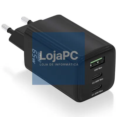 Carregador de parede GaN Aisens ASCH-65W3P042-BK/ 2xUSB Tipo-C/ 1xUSB/ 65W