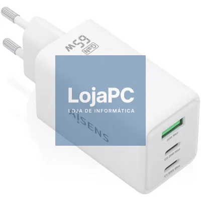 Carregador de parede GaN Aisens ASCH-65W3P072-W/ 2xUSB Tipo-C/ 1xUSB/ 65W/ Branco