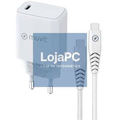 Carregador de parede Muvit For Change MCPAK0044/ 1xUSB Tipo-C + Cabo USB Tipo-C/ 20W