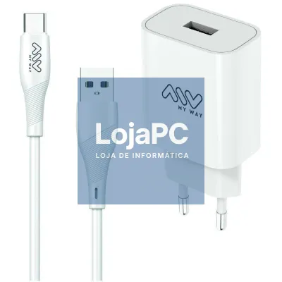 Carregador de parede Myway MYWEPAK0002/ 1xUSB + Cabo USB Tipo-C/ 15W