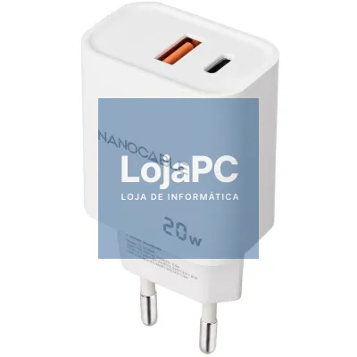 Carregador de parede Nanocable 10.10.2007/ 1xUSB/ 1xUSB Tipo-C/ 20W/ Branco