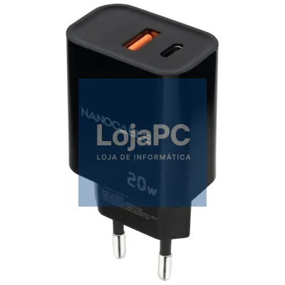 Carregador de parede Nanocable 10.10.2008/ 1xUSB/ 1xUSB Tipo-C/ 20W/ Preto