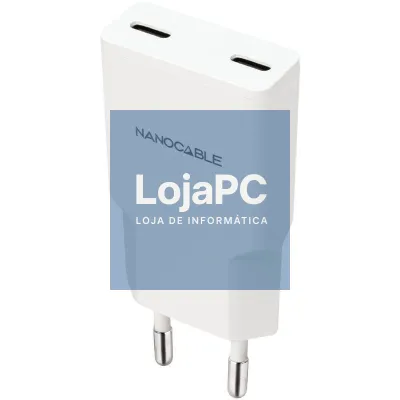 Carregador de parede Nanocable 10.10.2023/ 2xUSB Tipo-C/ 20W/ Branco