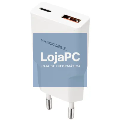 Carregador de parede Nanocable 10.10.2028/ 1xUSB Tipo-C/ 1xUSB Macho/ 30W/ Branco