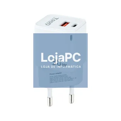 Carregador de parede GaN TooQ TQWC-GANQCPD30WT/ 1xUSB Tipo-C/ 1xUSB/ 30W