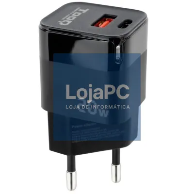 Carregador de parede TooQ TQWC-QCPD20/ 1xUSB Tipo-C/ 1xUSB/ 20W