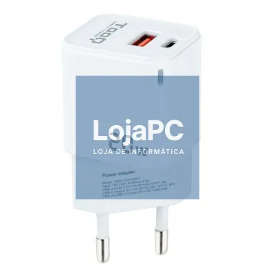 Carregador de parede TooQ TQWC-QCPD20WT/ 1xUSB-Tipo C/ 1x USB/ 20W/ Branco
