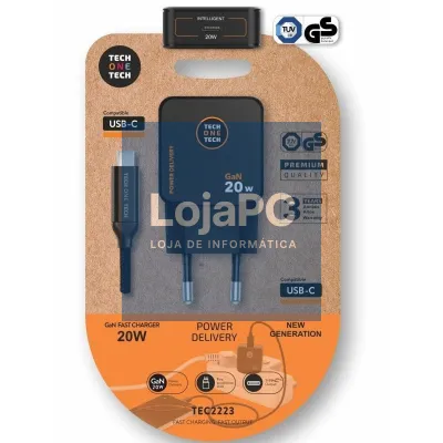 Carregador de parede GaN Tech One Tech TEC2223/ 1xUSB Tipo-C + Cabo USB Tipo-C/ 20W/ Preto