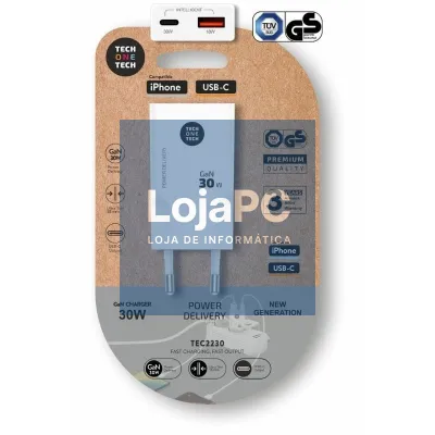 Carregador de parede GaN Tech One Tech GaN TEC2230/ 1xUSB Tipo-C/ 1xUSB/ 30W/ Branco