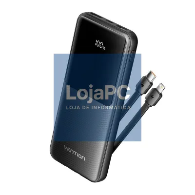 Powerbank 10000mAh Vention FHOB0/ 22.5W/ Preta/ inclui Cabo USB Tipo-C y Lightning
