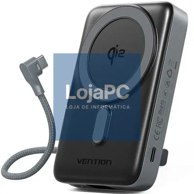 Powerbank 10000mAh Vention FKHH0/ 35W/ Wireless/ Cinzento/ inclui Cabo USB Tipo-C
