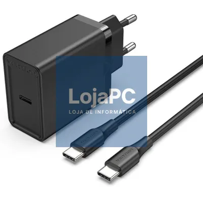 Carregador de parede Vention FAHBF-EU/ 1xUSB Tipo-C + 2x Cabo USB Tipo-C/ 25W