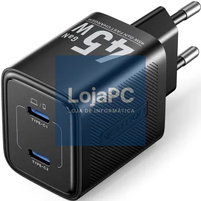 Carregador de parede GaN Vention FEFB0-EU/ 2xUSB Tipo-C/ 45W
