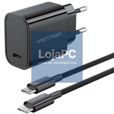 Carregador de parede GaN Vention G18B0-EU/ 1xUSB Tipo-C + Cabo USB Tipo-C/ 30W