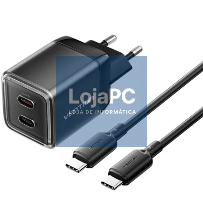 Carregador de parede GaN Vention TZ-FCFB0-EU/ 2xUSB Tipo-C + Cabo USB Tipo-C/ 45W