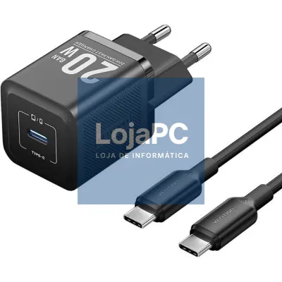 Carregador de parede GaN Vention TZ-FEPB0-EU-01/ 1xUSB Tipo-C + Cabo USB Tipo-C/ 20W