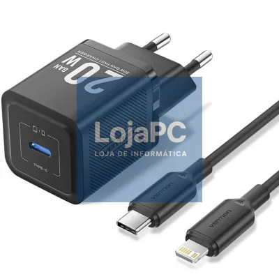 Carregador de parede GaN Vention TZ-FEPB0-EU-02/ 1xUSB Tipo-C + Cabo Lightning/ 20W
