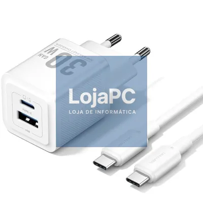 Carregador de parede GaN Vention TZ-FEQW0-EU-01/ 1xUSB Tipo-C/ 1xUSB + Cabo USB Tipo-C/ 30W