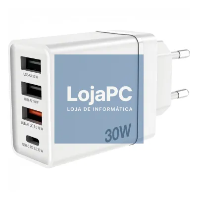 Carregador de parede GaN Verbatim CHR-30EU2/ 1xUSB Tipo-C/ 3xUSB/ 30W