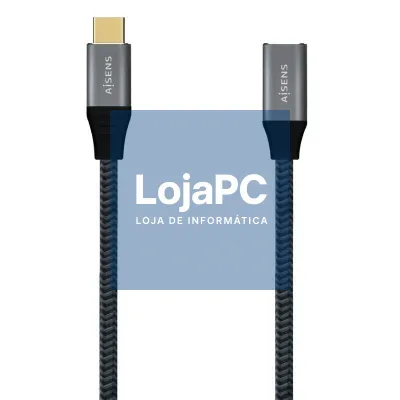 Cabo Extensão USB 3.2 Tipo-C Aisens A107-0635 20GBPS 5A 100W/ USB Tipo-C Macho - USB Tipo-C Fêmea/ até 100W/ 2500Mbps/ 1m/ Cinzento